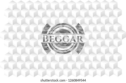 Beggar grey emblem with geometric cube white background