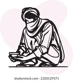  Beggar line art vector silhouette
