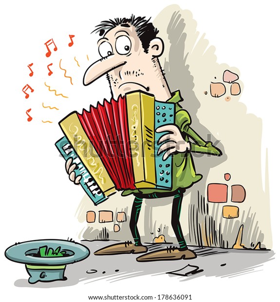 Beggar Playing Accordion Money On Street Stock Vector (Royalty Free)  178636091
