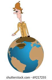 A beggar sitting on the planet earth