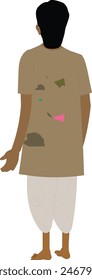 Beggar standing back view character design. Indian poor man for cartoon animation 