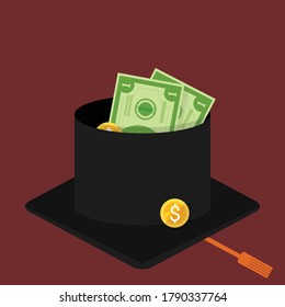 Beggar university graduated student begging with mortar cap or graduation hat. Consequences of jobless and economic depression due Covid-19 pandemic concept. Unemployment and labor market crisis.