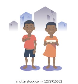 Begging Black boy and girl. Flat vector illustration.