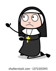 Begging - Cartoon Nun Lady Vector Illustration﻿