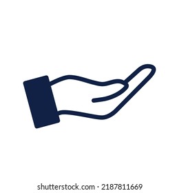 Begging hand icon. Simple extended hand icon isolated on white background for social media, web and app design. Vector illustration 