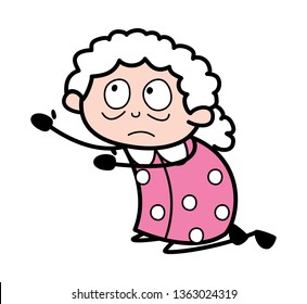 Begging - Old Cartoon Granny Vector Illustration