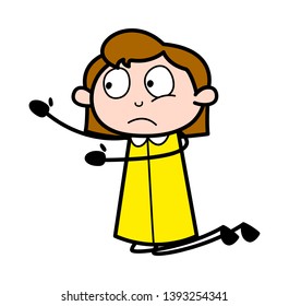 Begging on Knee - Retro Office Girl Employee Cartoon Vector Illustration﻿