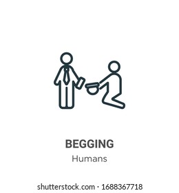 Icono de vector de contorno que se está solicitando. Icono de mendicidad negra en línea delgada, ilustración de elemento simple vector plano del concepto humano editable trazo aislado en fondo blanco
