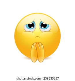 Begging yellow ball showing clasped hands. Vector