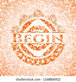 Begin abstract orange mosaic emblem
