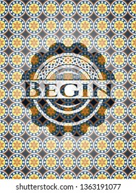 Begin arabic style badge. Arabesque decoration.
