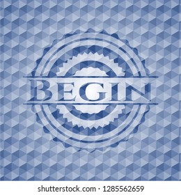 Begin blue hexagon emblem.