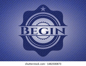 Begin emblem with denim high quality background. Vector Illustration. Detailed.