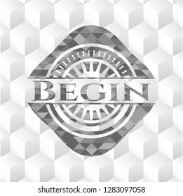 Begin grey badge with geometric cube white background