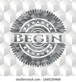 Begin grey badge with geometric cube white background