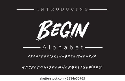 Begin Lettering font isolated on black background. Texture alphabet in street art and graffiti style. Grunge and dirty effect.  Vector brush letters.