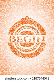 Begin orange mosaic emblem with background 
