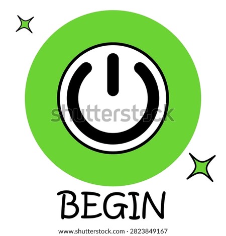Begin Power Button Typography T-Shirt Design with Green Circle and Startup Symbol Vector Illustration
