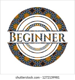 Beginner arabic badge background. Arabesque decoration.