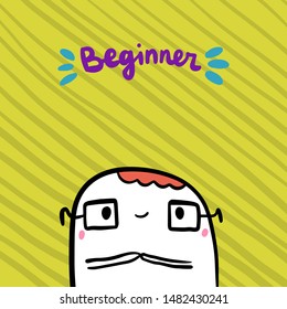 Beginner in coding programmer man hand drawn vector illustration cartoon style textured background