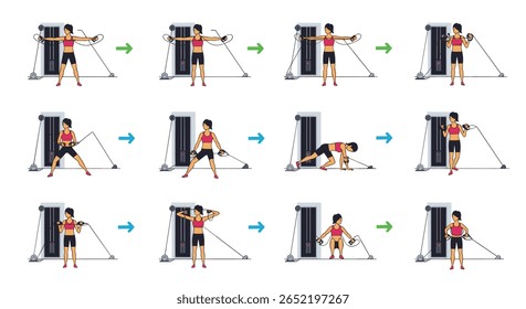 Principiante de exercícios de corpo inteiro rotina utilizando equipamento de treinamento de resistência para melhorar a força muscular e condicionamento