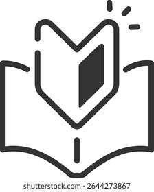 Beginner Guide Line Icon with Book and Beginner’s Mark (Vector Outline)