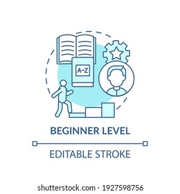 Beginner level concept icon. Language learning stage idea thin line illustration. Introductory level. Elementary proficiency. Vector isolated outline RGB color drawing. Editable stroke