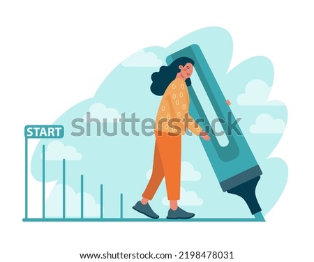 Beginner or newbie concept. New employee starting a career, project or task. Inexperienced character trying something new, with lots of qestions. Flat vector illustration