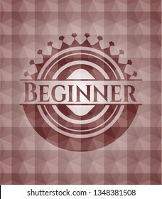 Beginner red emblem or badge with abstract geometric pattern background. Seamless.