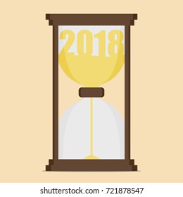 The beginning of 2018 in an hourglass. New year, happy and christmas concept. Vector illustration