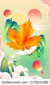 Beginning of autumn festival, autumn maple leaves fall down, vector illustration