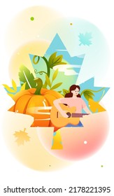Beginning of autumn festival, autumn maple leaves fall down, vector illustration