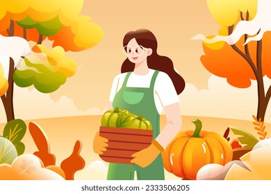 Beginning of autumn solar terms and autumn outing, autumn farmers have a bumper harvest of grain vector illustration