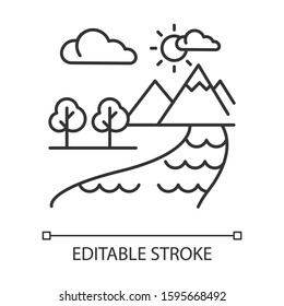 The Beginning Bible story linear icon. World creation. Earth, paradise, heaven. Biblical narrative. Thin line illustration. Contour symbol. Vector isolated outline drawing. Editable stroke