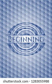 Beginning blue emblem with geometric background.