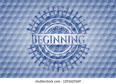 Beginning blue emblem with geometric background.