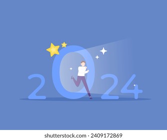 beginning concept. start a new journey in 2024. a man who runs for success. keep moving forward. new business in 2024. freedom in 2024. illustration concept design. graphic elements. vector