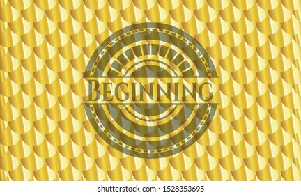 Beginning gold shiny emblem. Scales pattern. Vector Illustration. Detailed.
