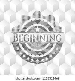 Beginning grey badge with geometric cube white background