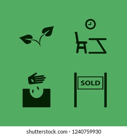beginning icon. beginning vector icons set sold house, lesson begining, hand seeds and sprout
