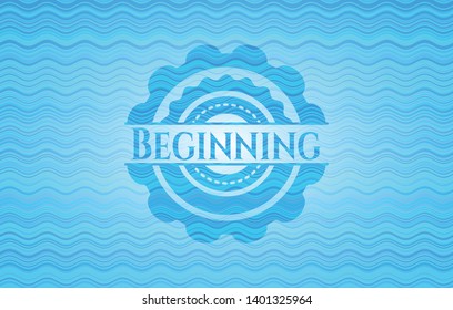 Beginning light blue water badge background. Vector Illustration. Detailed.