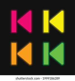 Beginning Media Button Arrow four color glowing neon vector icon