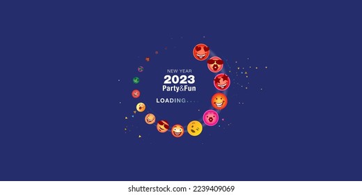 Beginning of new year 2023. Countdown Buffering and loading Timer concept. Fun, Party and humor background with funny face.