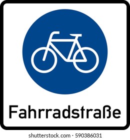 The beginning of the road for bicycles. Vector road sign Germany.