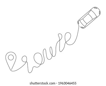 The beginning of the route by car. Banner. Travel, tourism concept. Editable path.Continuous line.  Vector illustration in a linear style. 
