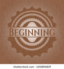 Beginning wooden emblem. Retro. Vector Illustration.