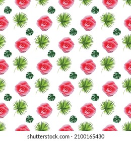 begonia flower and leaf Seamless Pattern Design