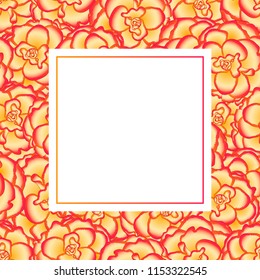 Begonia Flower, Picotee Sunburst Banner Card. Vector Illustration.