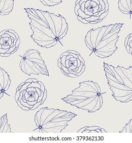 Begonia flowers and leaves seamless pattern. Floral seamless texture. Begonia vector background. Hand drawn inky begonia flowers pattern. Element for wrapping, wallpaper, design, decor, cover, etc.