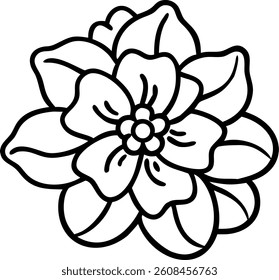 Begonia in Outline with Asymmetrical Petals Vector | Elegant Floral Icon | Minimalist Botanical Design for Logos, Prints, and Decorative Elements